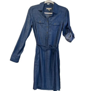 BANANA REPUBLIC Womens S 0 Blue Indigo Denim  Knee length  Sleeves dress